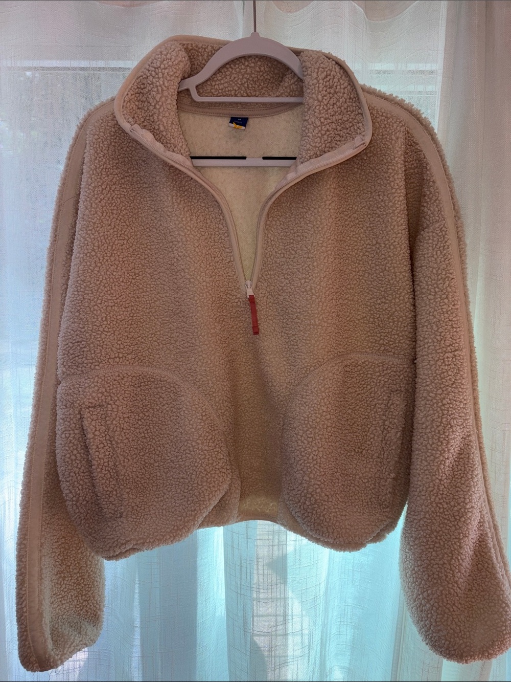 Old Navy Beige Teddy Sherpa Half-Zip Jacket